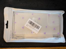 Handyhülle iPhone 15 Pro Max – transparent mit lila Herzen