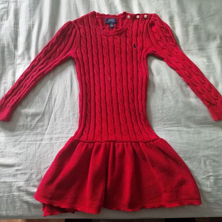 Red Cable Knit Dress Cotton Polo Ralph Lauren 5J
