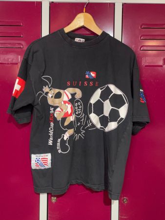 VINTAGE WORLD CUP USA 1994 SUISSE TEAM SOCCER T-SHIRT SZ: L