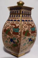 SELTENE CLOISONNÉ -DECKEL-VASE;- 8 CM HOCH --SCHÖNE MOTIVE