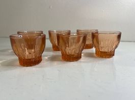Six verres à liqueur art déco roses vintage