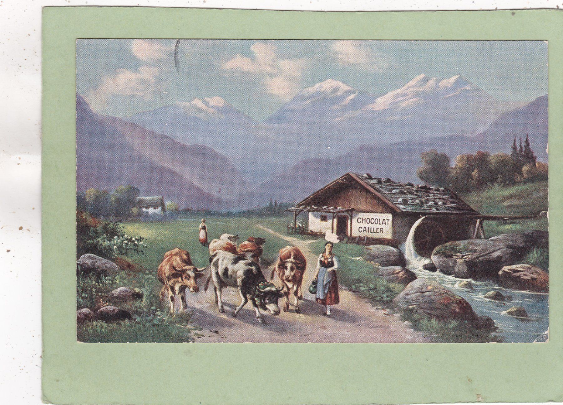 Cartoline postali: Kitsch Landschaft Werbekarte Chocolat Cailler – Usato da Herisau venduto da Lisegrat2008