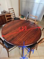 Table vintage années 70 + 5 chaises – 2 rallonges – style sc