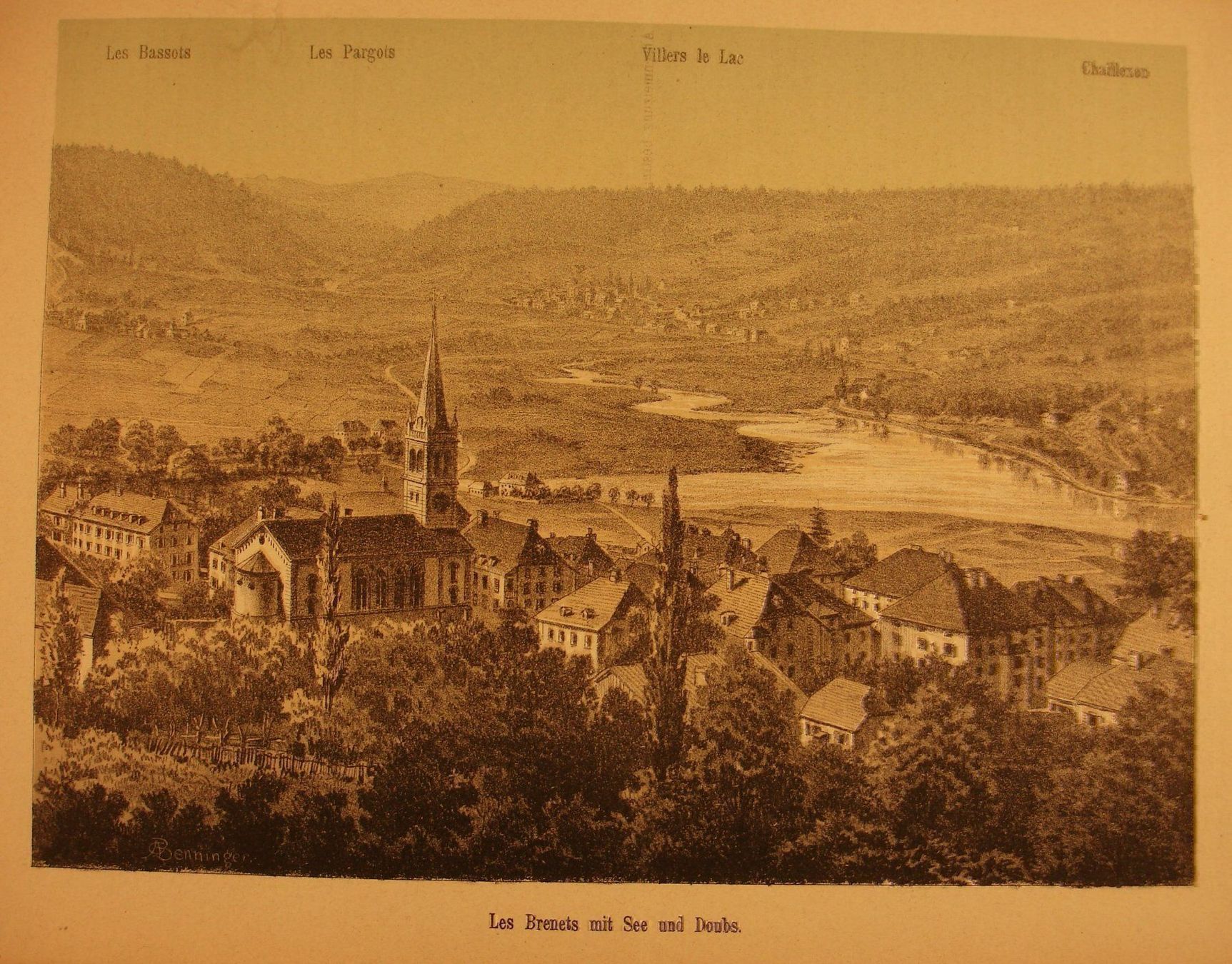 Grafica & Litografie: LES BRENETS MIT DOUBS, LITHOGRAPHIE 1881 – Usato da Grüningen venduto da Kartensammler 1