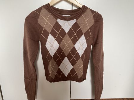 Pull tricot à losanges marron Hollister, taille S