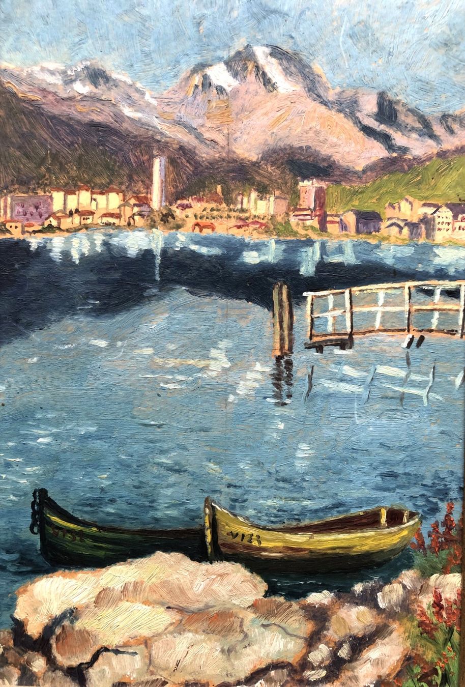 Dipinti: Gemälde - Öl auf Malplatte - Seeansicht mit Bergpanorama – Usato da Schaffhausen venduto da durruti 1