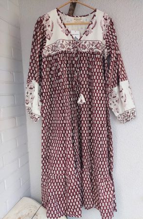 Midi Dress  cacao – Hand Block Print in S/M & L/XL