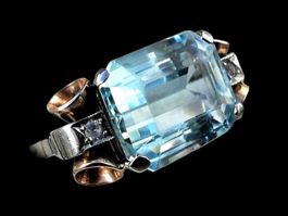 Antiker Art Deco Aquamarin Schleife Ring 14ct 585 Gold