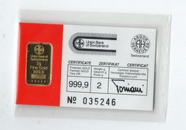 (2142) Goldbarren, 2 g, UBS, Argor, mit Zertifikat