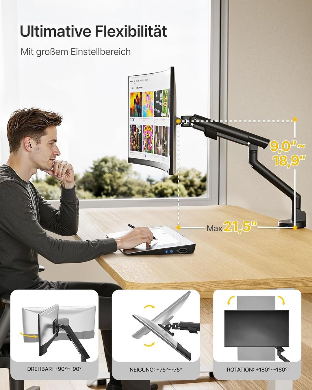 Staffa per monitor: Monitor Halterung Gasfeder 17-40 Zoll USB – Nuovo e nell'imballaggio originale da Suhr venduto da SchnapperCH 3
