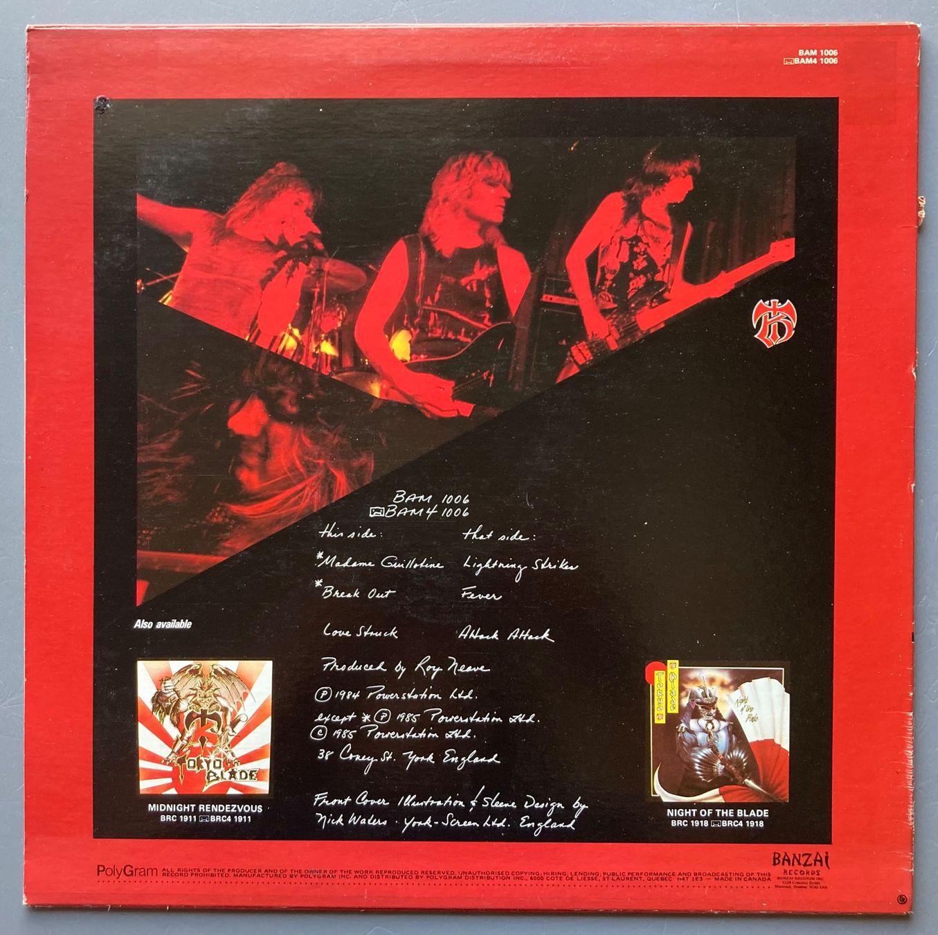 Vinyles: TOKYO BLADE - MADAME GUILLOTINE – D'occasion à Poliez-Pittet par Newtown-Records 1