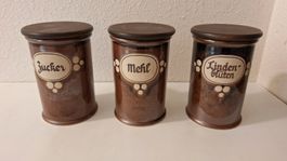 Vintage "Luzerner Keramik "Vorratsdosen mit Holzdeckel 3 Stk
