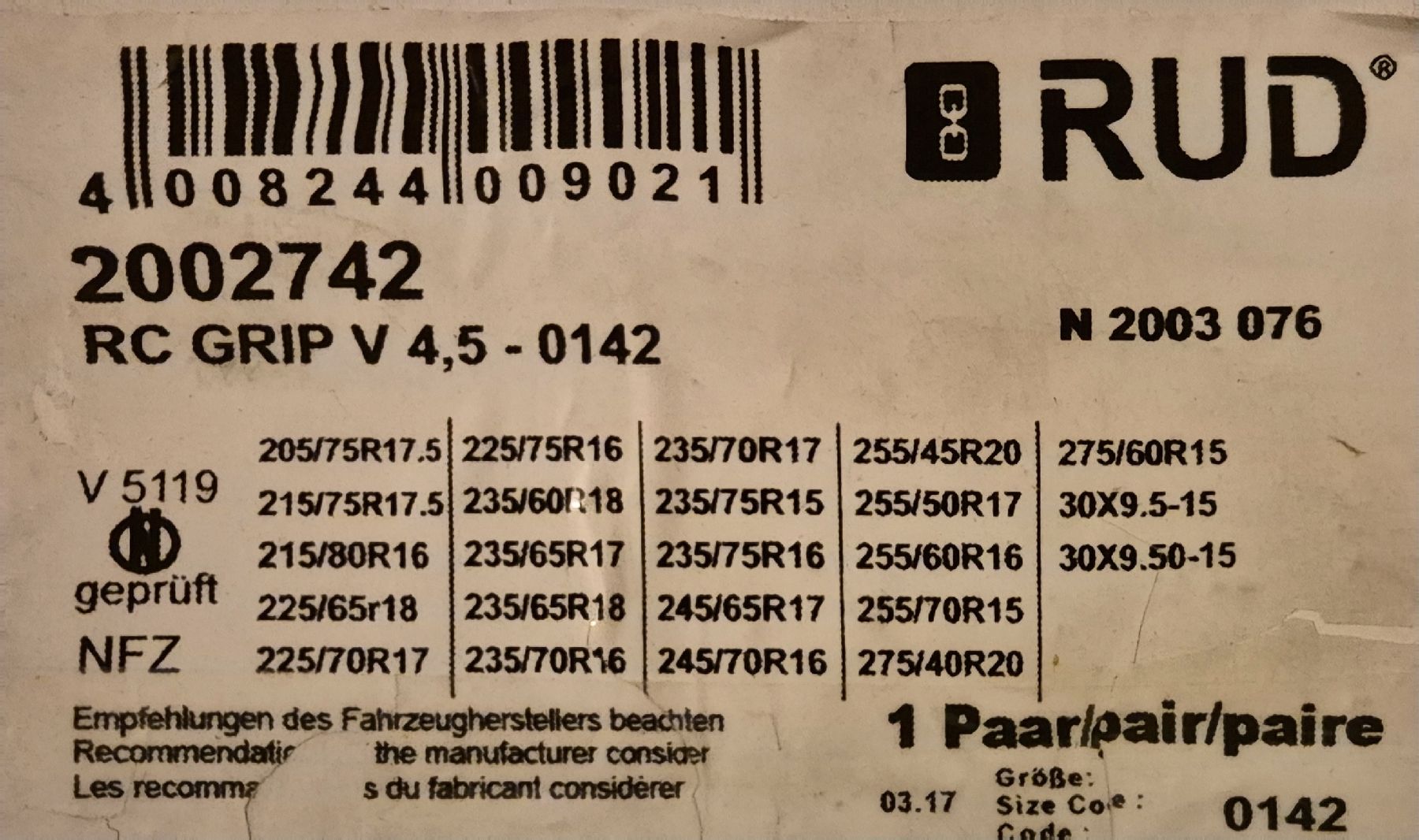 Rud Catene da neve: Auto-Schneeketten Marke RUD® – Nuovo e nell'imballaggio originale da Winterthur venduto da duebif 3