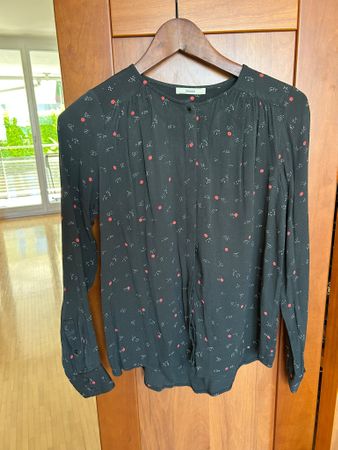Damen Bluse Langarm Sessùn dunkelgrau mit Muster Grösse S