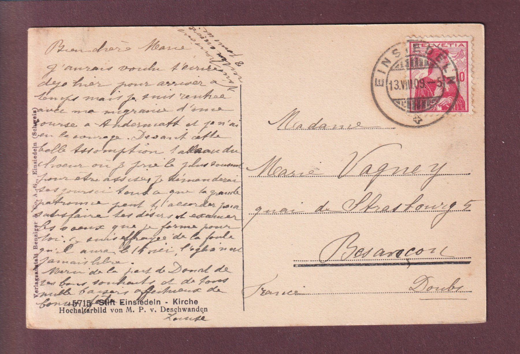 Cartoline postali: Stift EINSIEDELN - Kirche - 1909 – Usato da Pully venduto da nicecards 1