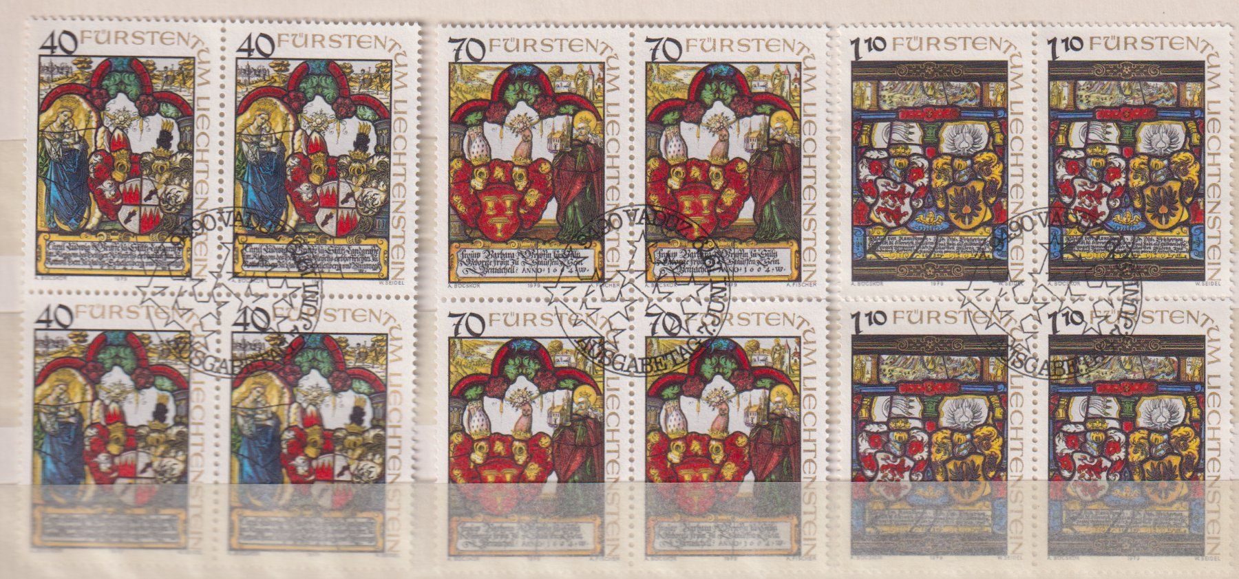 Alle Briefmarken: 4-er-Block-Serie " Wappenscheiben " . Kat. 13.- ETS. – Gebraucht aus Koblenz von Boerse6