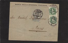 Lugano - Paris ,stehende Helvetia , 8.X.1889, Brief-Vorders.
