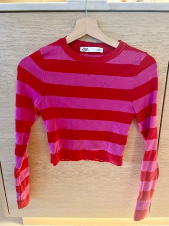 ZARA cropped Langarmshirt pink/rot Gr. M