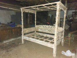Himmelbett Teak Holz Einzelbett Doppelbett Betten Holzbett