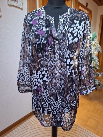 Gr L Luftige Chiffon Tunika modern Allover 2000 Bluse Damen