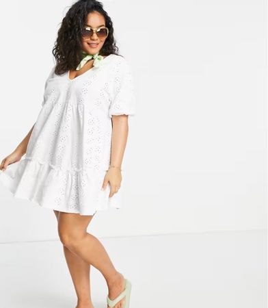 Asos Kleid mit Lochstickerei aus Baumwolle weiss Gr. 52