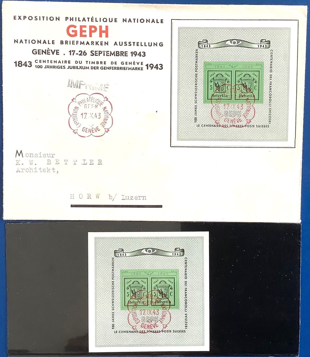 Alle Briefmarken: 1943 - FDC Genfer Block + ET Block 17.IV. – Gebraucht aus Liestal von Skunk02