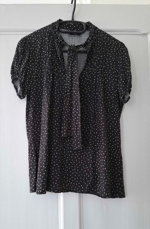 Blouse Femme En Viscose Noire Taille 46 - C&A - Col V - Manches Longues - Occasion Très Bon État - Motif Plumes