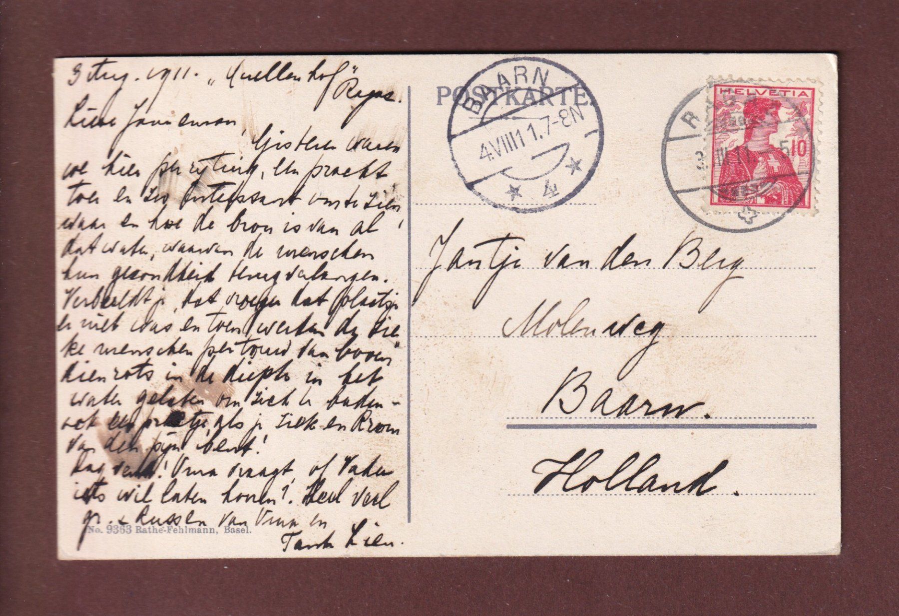 Cartoline postali: Hotel BAD PFÄFERS - 1911 – Usato da Pully venduto da nicecards 1