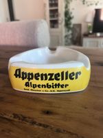 Aschenbecher Appenzeller Alpenbitter Keramik gelb weiss gute