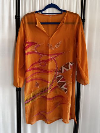 Tunique de plage légère orange imprimée – Taille S
