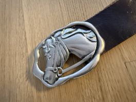 Vintage Ledergürtel mit Pferde Schnalle, Buckle