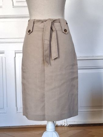 Leinen Midi A-Linie Rock mit Gürtel Beige Caroll Gr. M