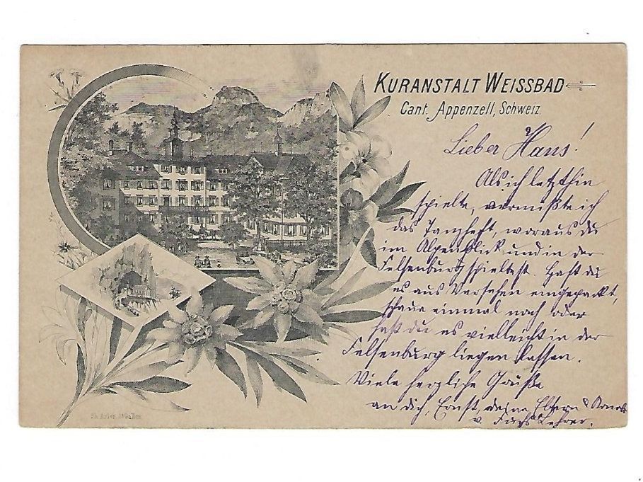 Ansichtskarten: CH, Ansichtskarte Weissbad, Appenzell 27.8.1901 – Gebraucht aus Hinteregg von McCharly01