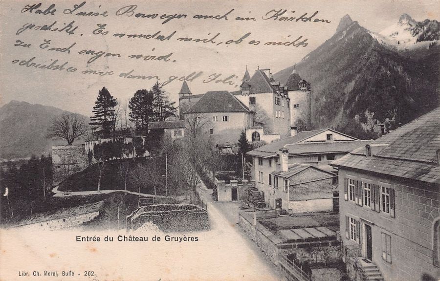 Cartoline postali: Gruyères, Entrée du Château, circulée 1905 – Usato da Frauenfeld venduto da POML