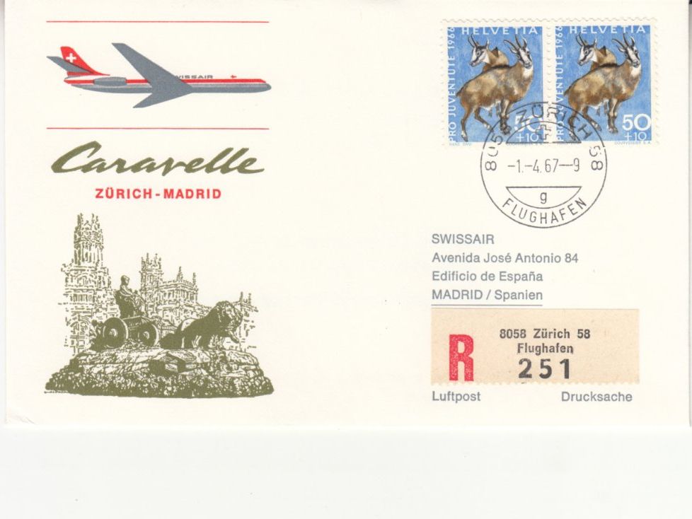 Tutti i francobolli: SLH RF 67.3a Zürich-Madrid – Usato da Bürglen TG venduto da StampGraf