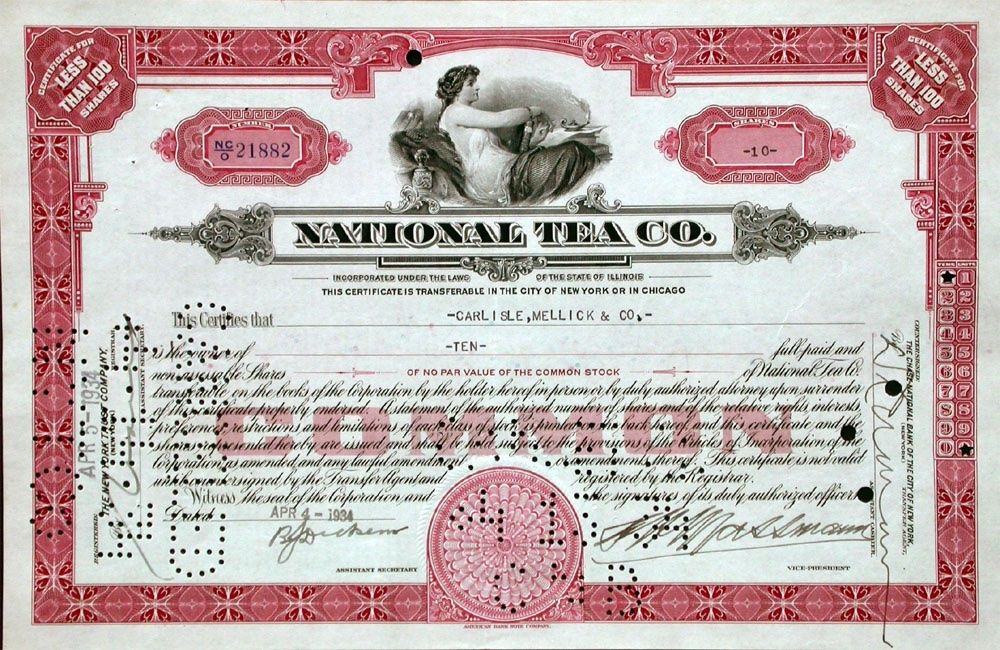 Documenti: National Tea Company - 1934 – Usato da Solothurn venduto da Sgasche