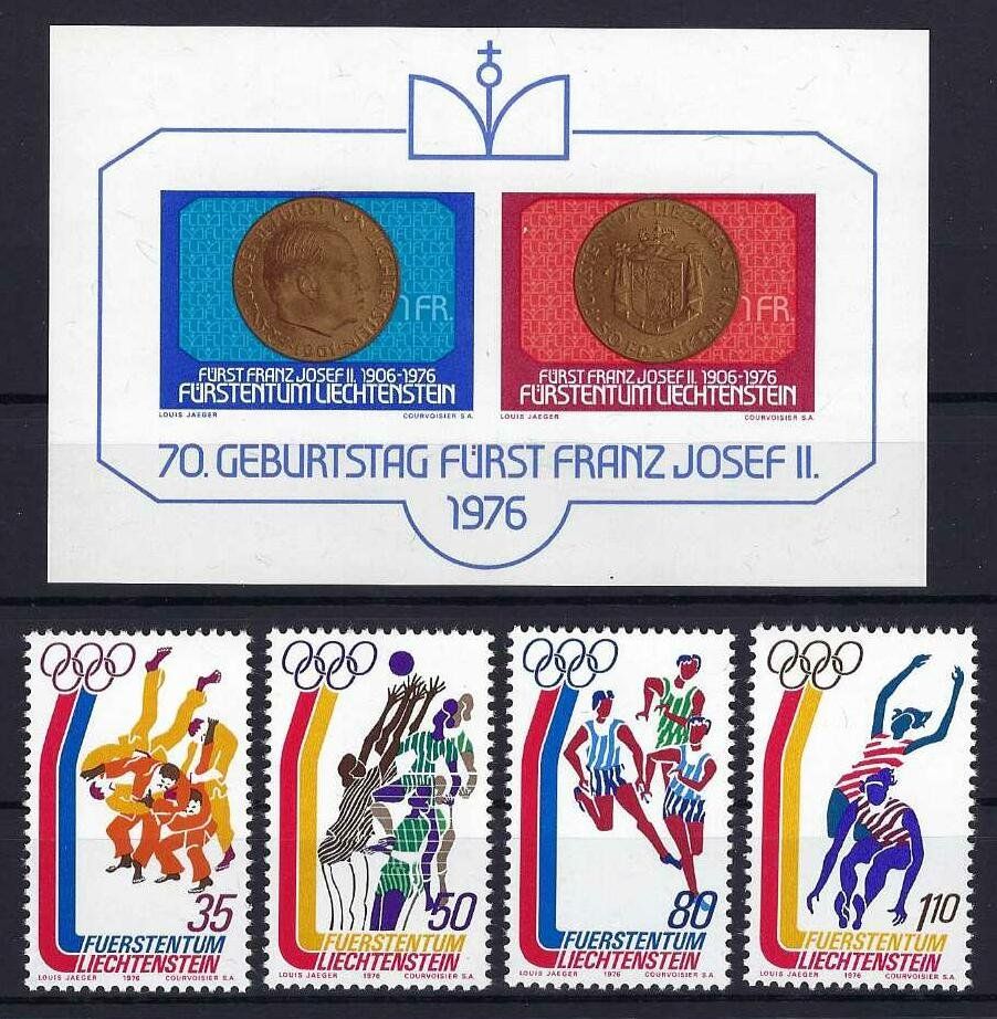 Alle Briefmarken: Lichtenstein 1976 top Serie und Block postfrisch – Gebraucht aus Hitzkirch von walti1959