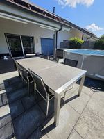Gartenset  Tisch + 6 Stapelsessel  Edelstahl/Textilene