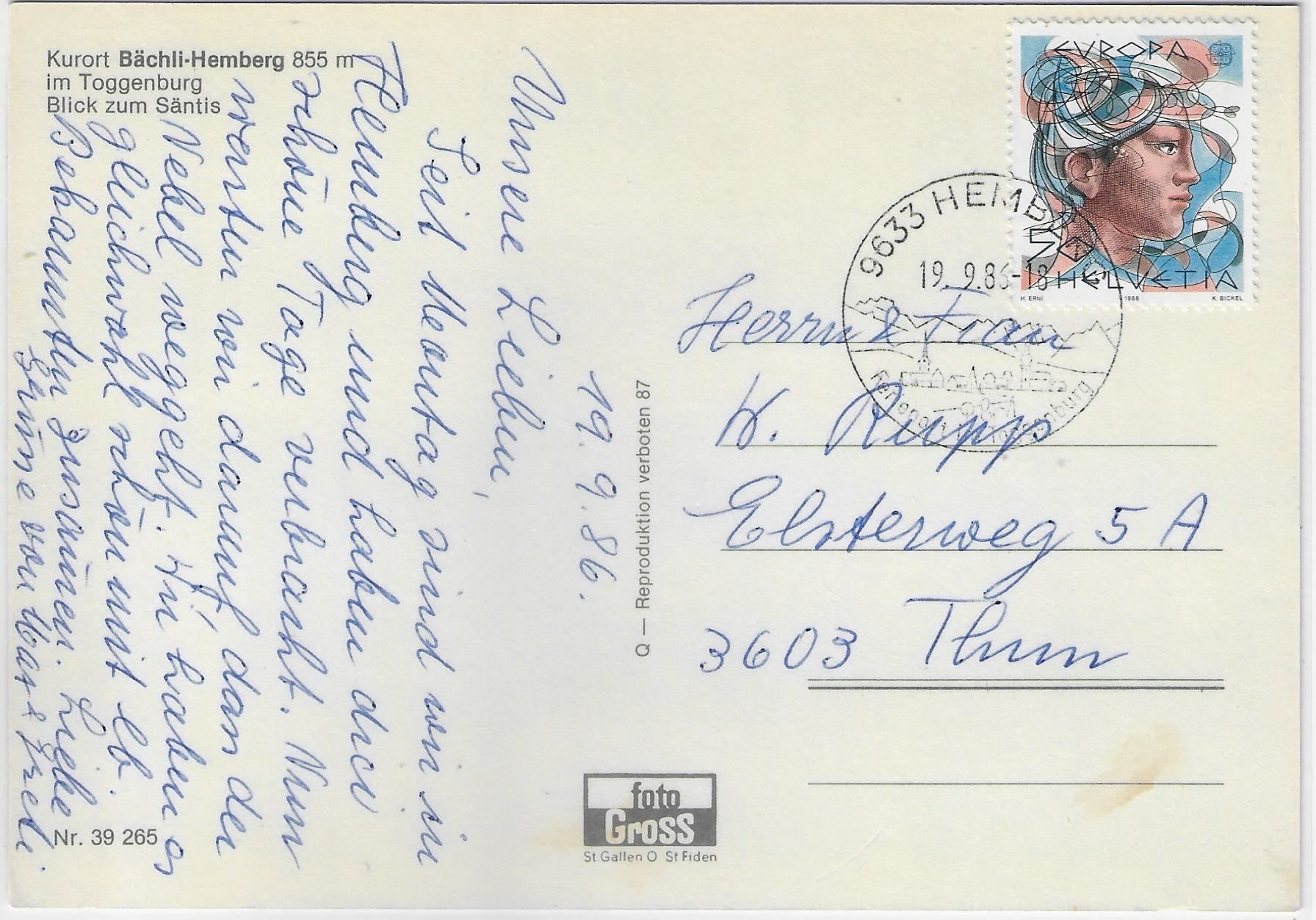 Cartes postales: Kurort Bächli-Hemberg Toggenburg – Antique à Ettingen par Kartenplanet 1