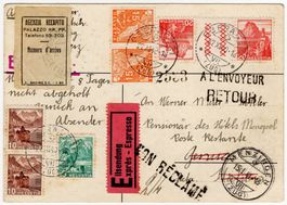 interessante Buntfrankatur auf Express Karte nach ITALIEN