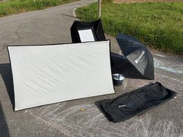 Fotoblitzanlage von Broncolor - Softbox und Schirm