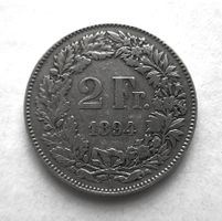 Schweizer 2 Franken Münze 1894 A, Motiv Stehende Helvetia