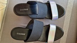 Graceland Sandalen Schwarz/Silber, Gr. 39, ungetragen