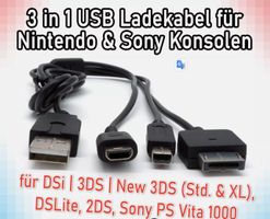 3in1 USB Ladekabel Nintendo DS Lite NDSL 3DS Sony PS Vita