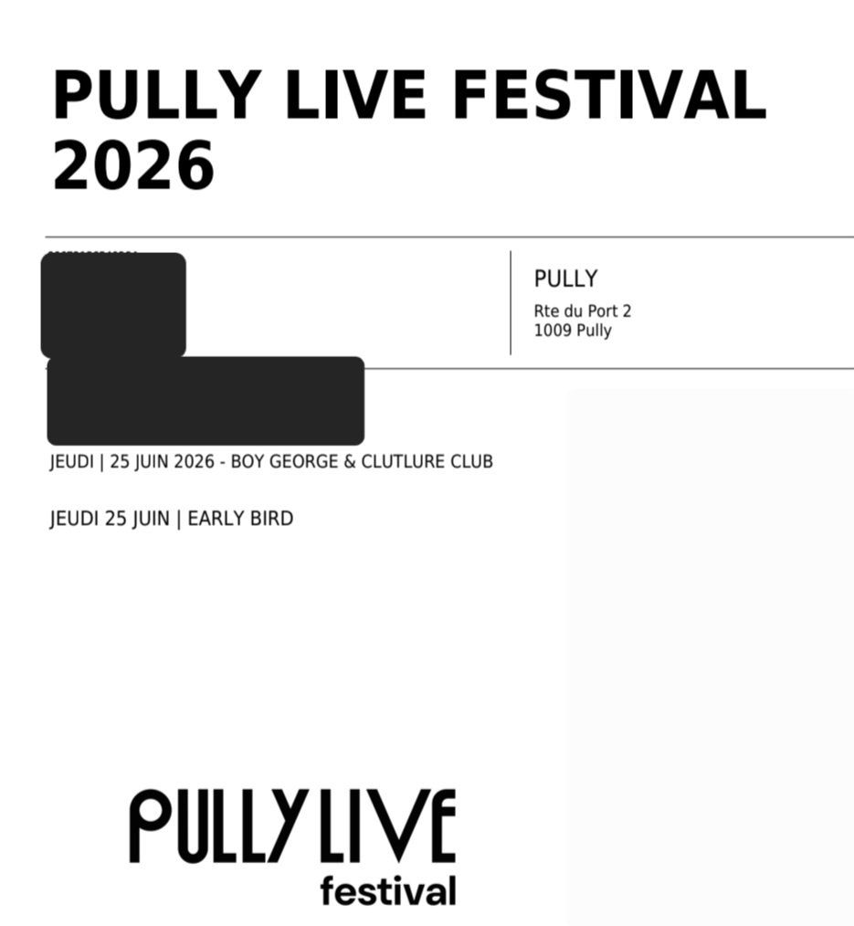 Billets: PULLY LIVE FESTIVAL 25.06.2026 – Neuf (Voir description) à Matran par Conusan 1