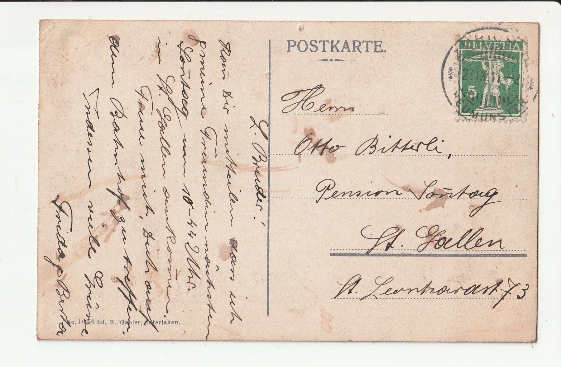 Cartoline postali: Beatenberg Birrenfluh Eiger Mönch Jungfrau – Usato da Rheineck venduto da rhynegg 1