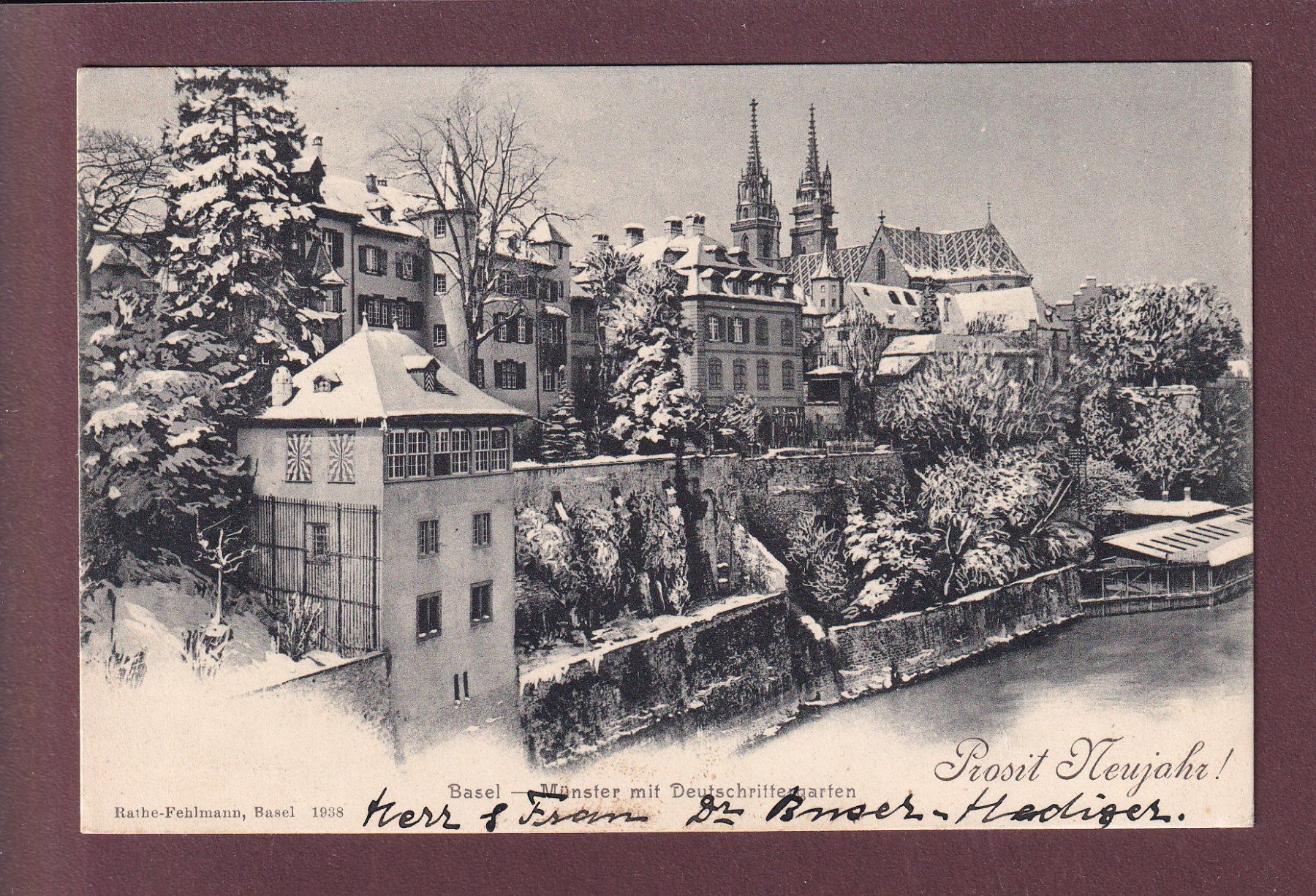 Cartoline postali: BASEL unter Schnee - Prosit Neujahr ! - 1904 – Usato da Pully venduto da nicecards