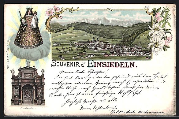 Ansichtskarten: Litho Einsiedeln, Ortsansicht mit Gnaden – Gebraucht aus Berlin von bartko-reher