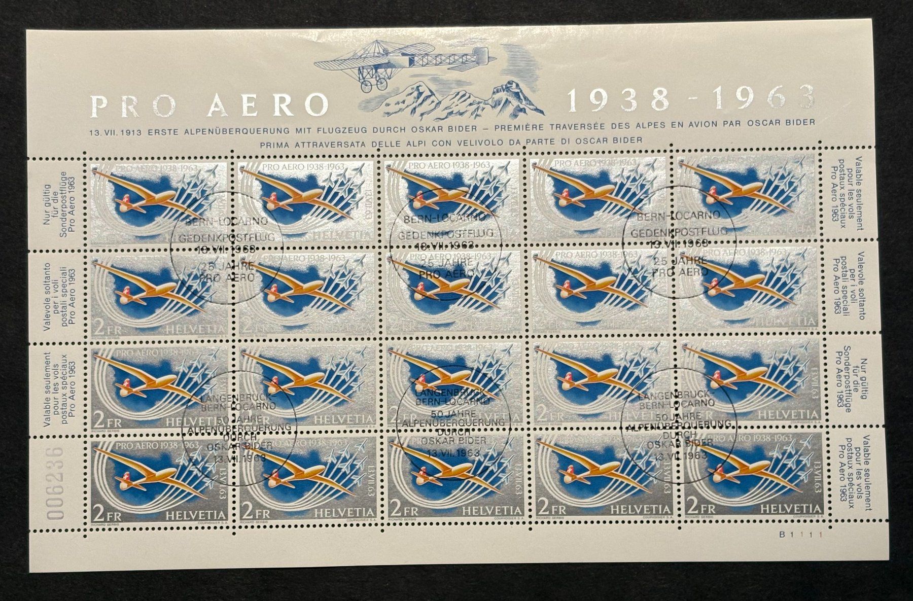 Tutti i francobolli: 20ER BLOCK FLUGMARKEN PRO AERO 1938-1963 – Usato da Ostermundigen venduto da Heavenmaus75