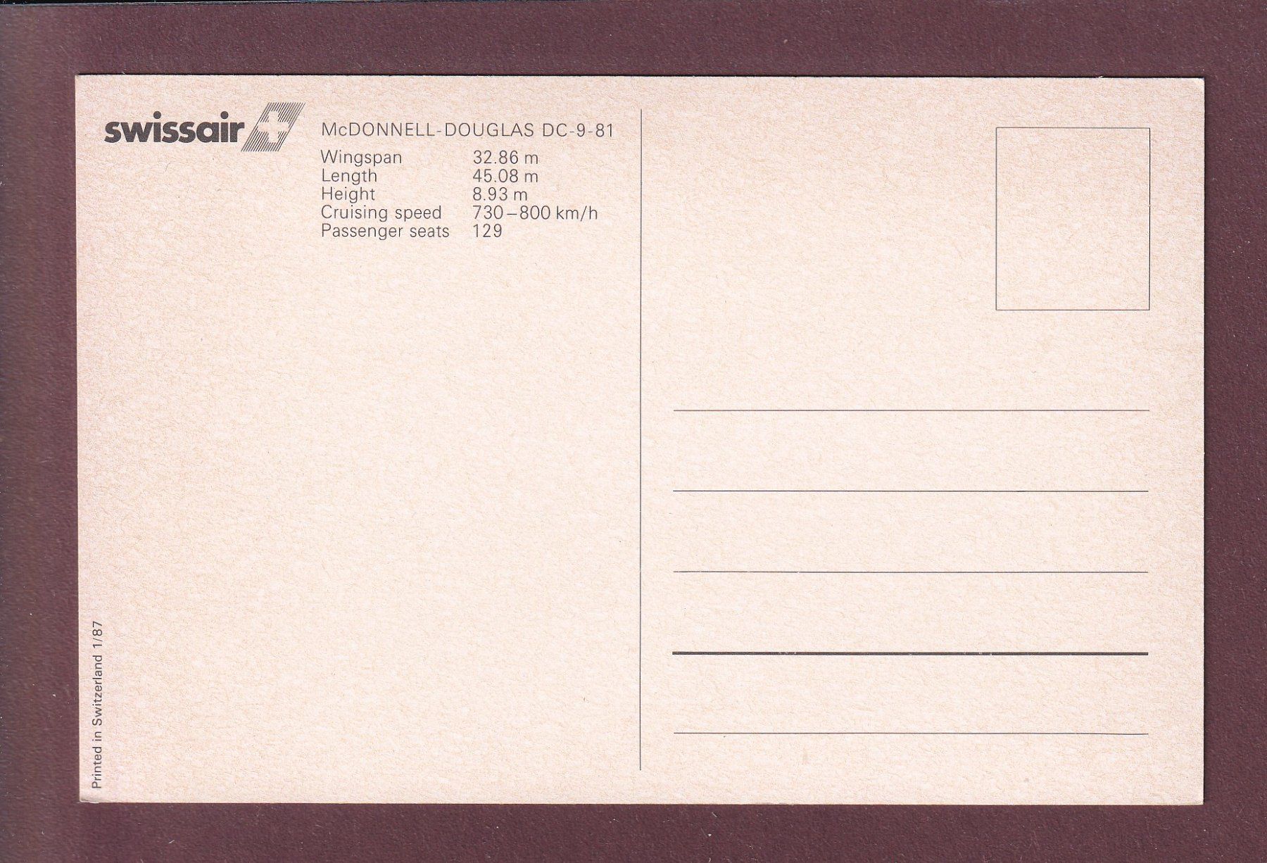Cartoline postali: SWISSAIR - Mc Donnell-Douglas DC-9-81 – Usato da Pully venduto da nicecards 1